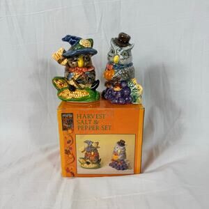 Vintage Harvest Owls Salt and Pepper Shaker Set 1990s Midwestern Home